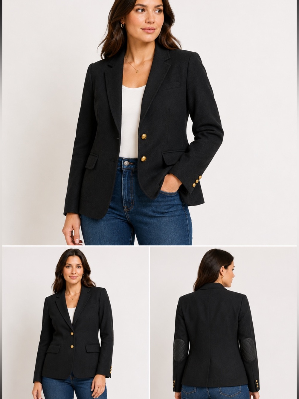 Banana Republic wool Classic Black jacket quilted elbow patch size 14 career